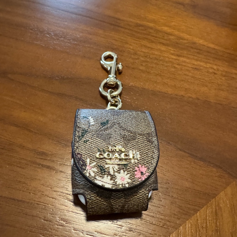 Coach Brown Floral Key Chain AirPod Case